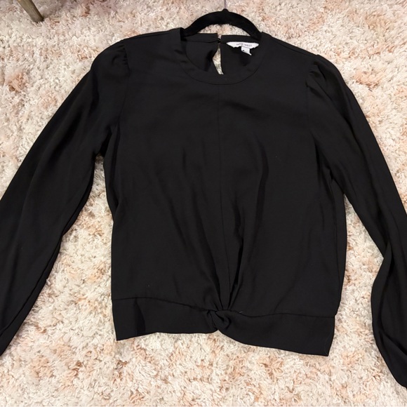 Nine West Twist Front Long-Sleeve Mineral Black Top XS - Picture 3 of 9